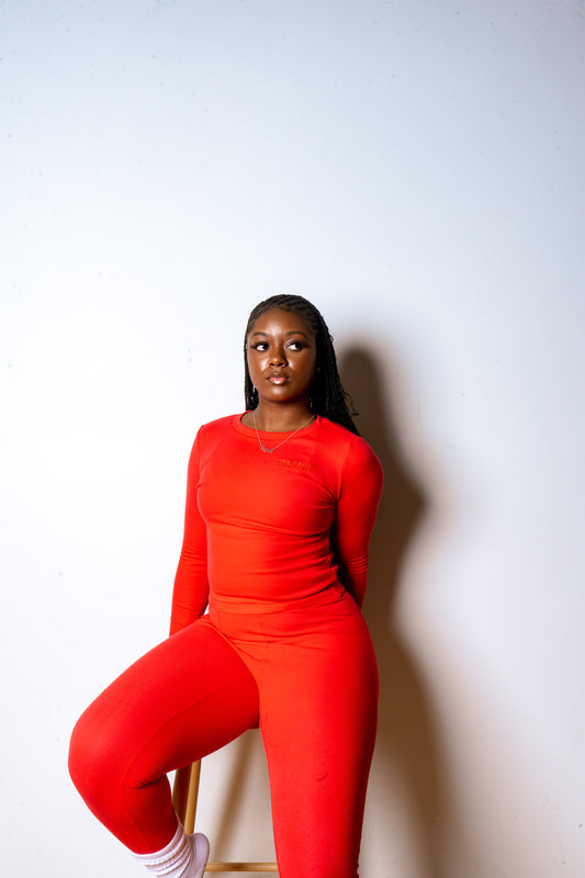Rib Lounge Long Sleeve - Scarlet