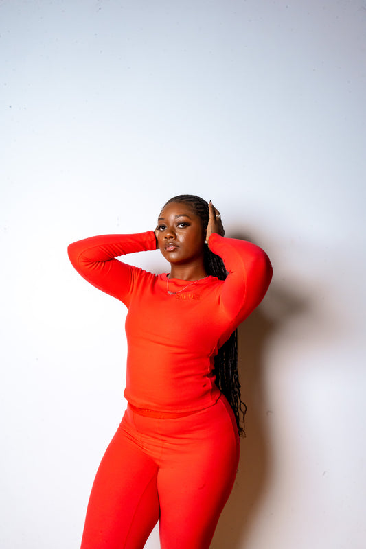 Rib Lounge Long Sleeve - Scarlet