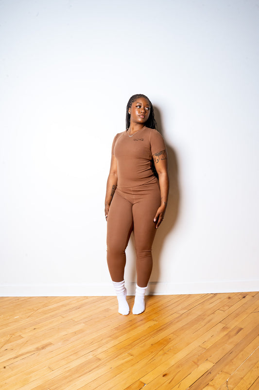 Rib Lounge Leggings - Chocolate