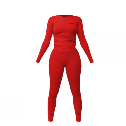 Rib Lounge Long Sleeve - Scarlet
